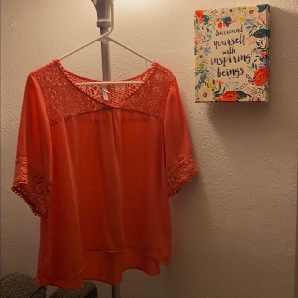 Women’s Coral lace neck top